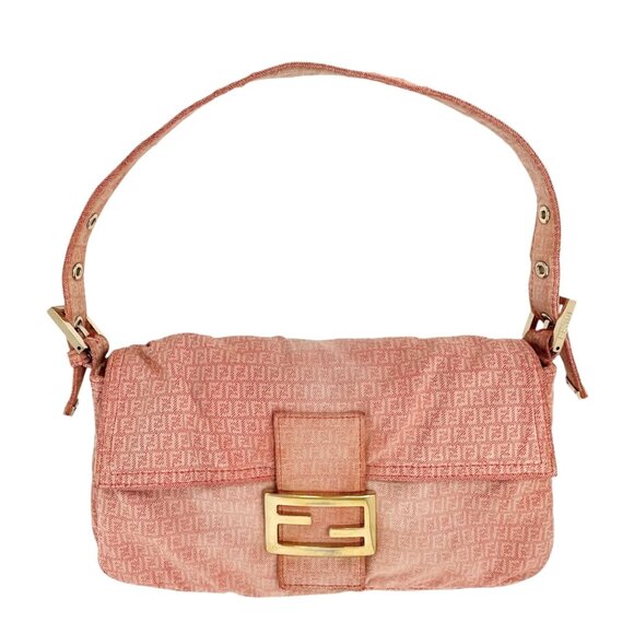 FENDI Vintage Zucchino Monogram Mamma Baguette Shoulder Bag Orange Pink [106017] - Picture 5 of 14
